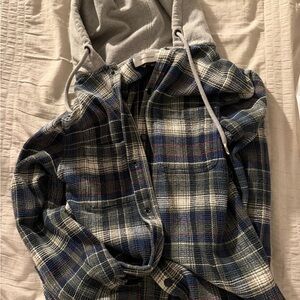 Urban Outfitters Gray Plaid Shirt Jacket with Multicolor Accents
